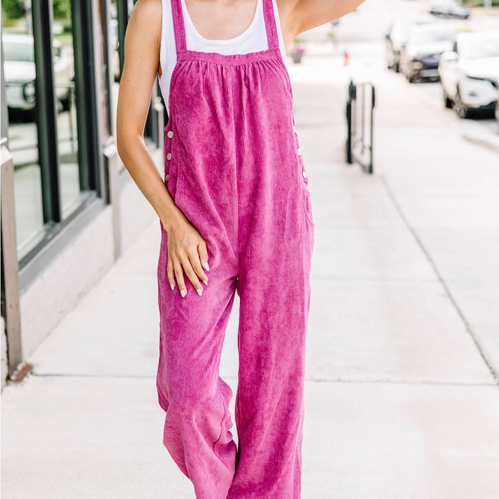 ENTRO All Figured Out Orchid Purple Corduroy Jumpsuit Size LG